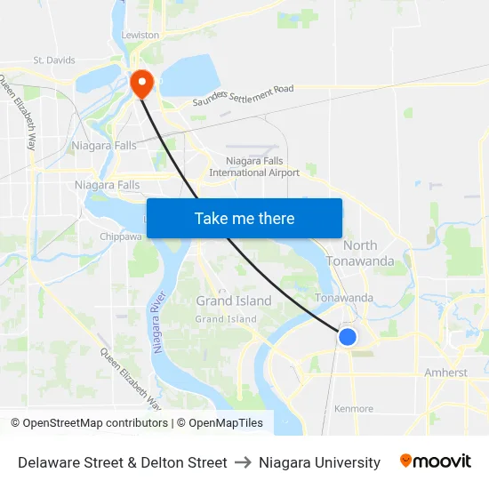 Delaware Street & Delton Street to Niagara University map