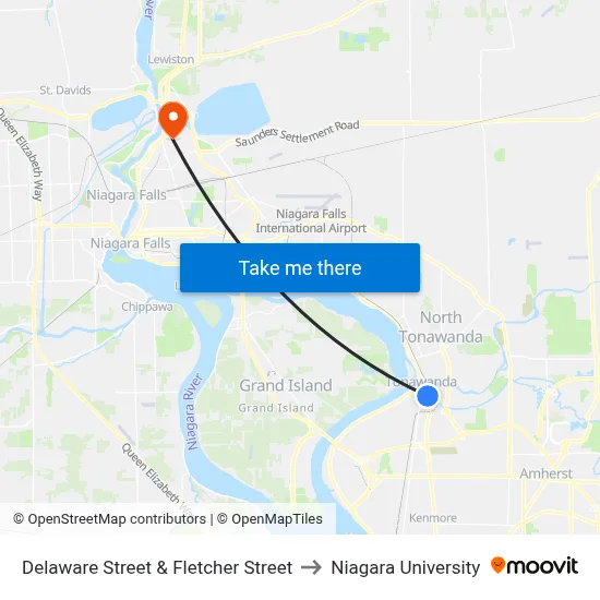 Delaware Street & Fletcher Street to Niagara University map