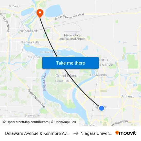 Delaware Avenue & Kenmore Avenue to Niagara University map