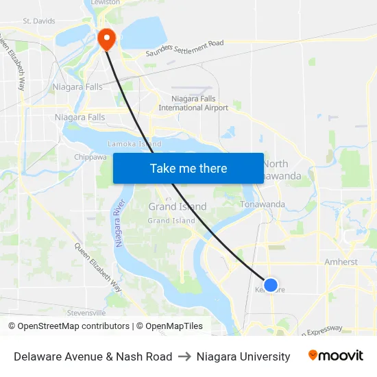 Delaware Avenue & Nash Road to Niagara University map