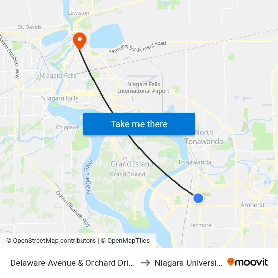 Delaware Avenue & Orchard Drive to Niagara University map