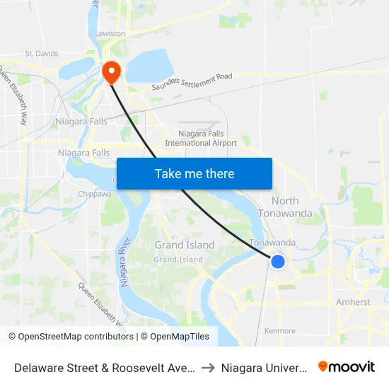 Delaware Street & Roosevelt Avenue to Niagara University map