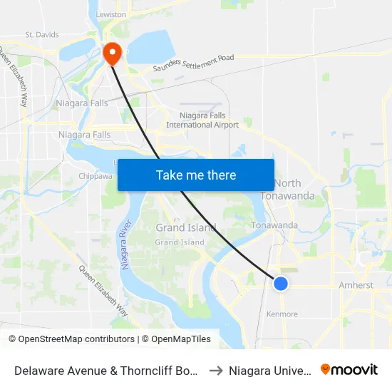 Delaware Avenue & Thorncliff Boulevard to Niagara University map