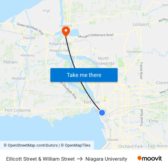 Ellicott Street & William Street to Niagara University map