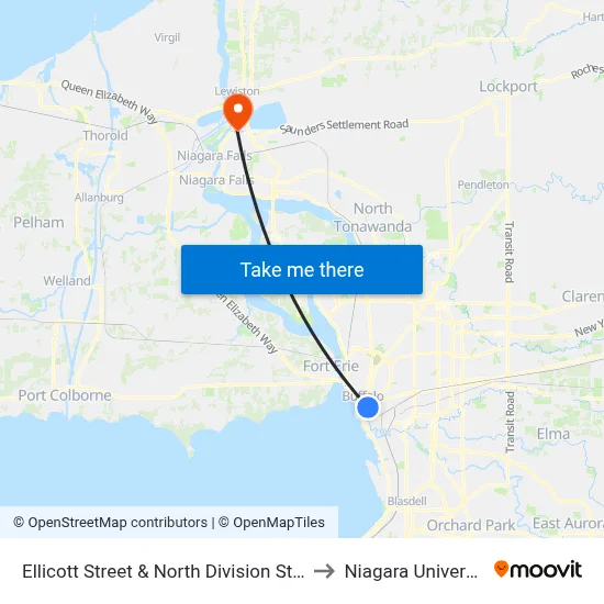Ellicott Street & North Division Street to Niagara University map
