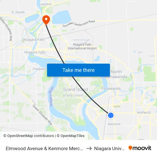 Elmwood Avenue & Kenmore Mercy Hospital to Niagara University map