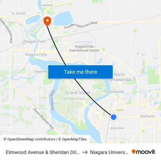 Elmwood Avenue & Sheridan Drive to Niagara University map