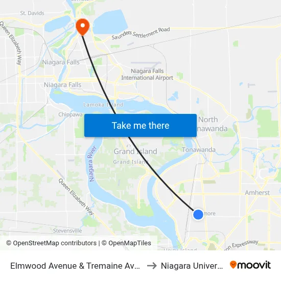 Elmwood Avenue & Tremaine Avenue to Niagara University map