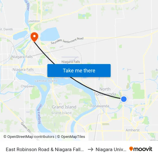 East Robinson Road & Niagara Falls Boulevard to Niagara University map