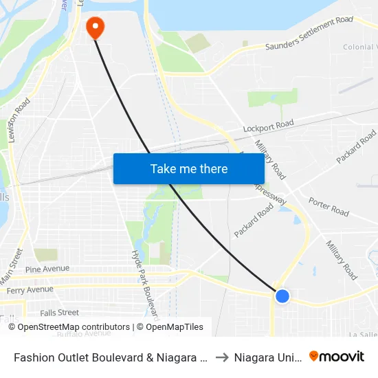 Fashion Outlet Boulevard & Niagara Falls Boulevard to Niagara University map