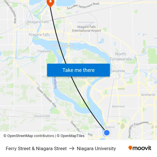 Ferry Street & Niagara Street to Niagara University map