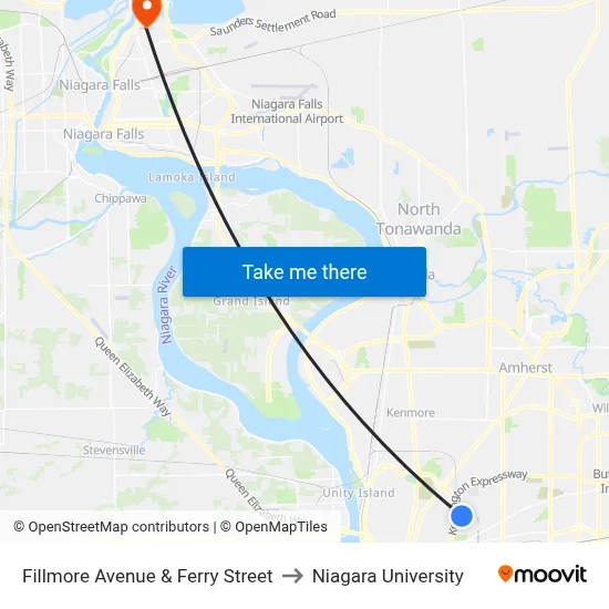 Fillmore Avenue & Ferry Street to Niagara University map