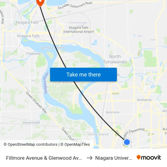 Fillmore Avenue & Glenwood Avenue to Niagara University map