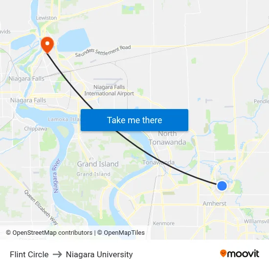 Flint Circle to Niagara University map