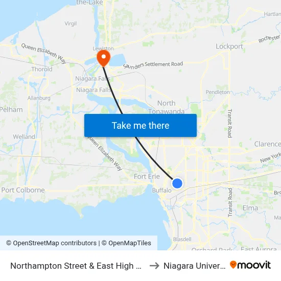 Northampton Street & East High School to Niagara University map