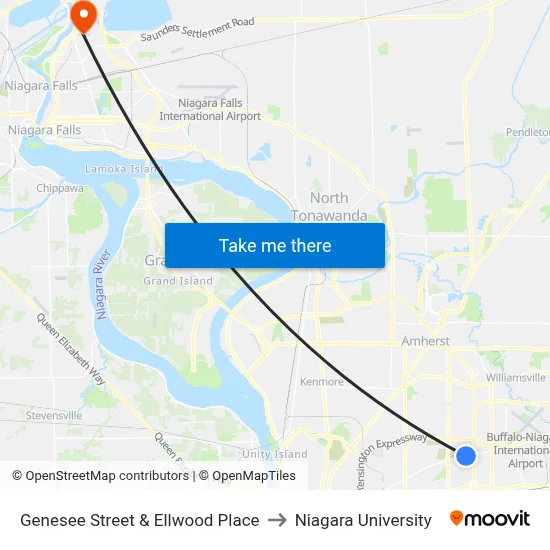 Genesee Street & Ellwood Place to Niagara University map