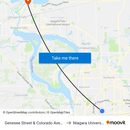 Genesee Street & Colorado Avenue to Niagara University map