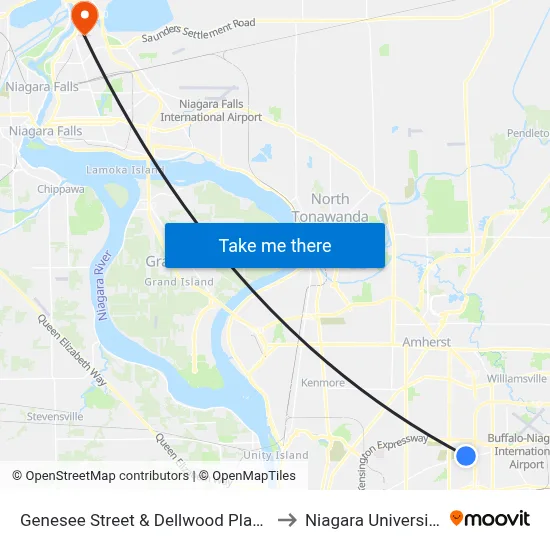 Genesee Street & Dellwood Place to Niagara University map