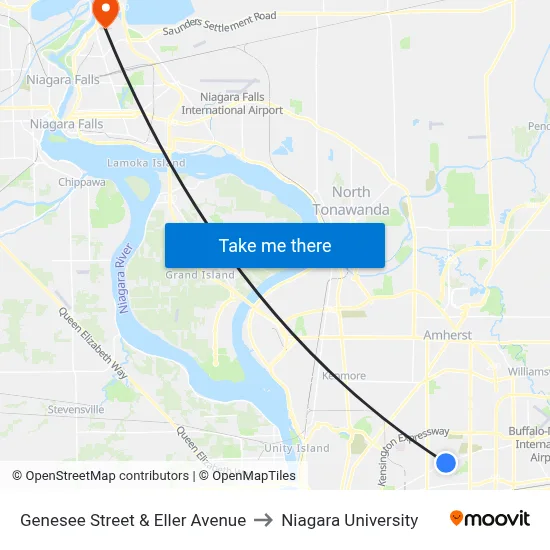 Genesee Street & Eller Avenue to Niagara University map