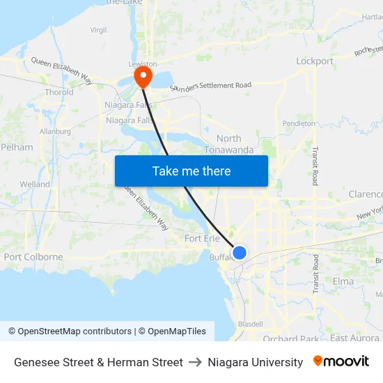 Genesee Street & Herman Street to Niagara University map