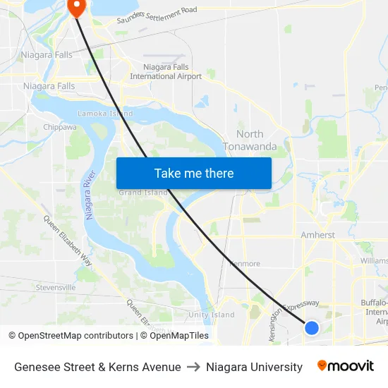 Genesee Street & Kerns Avenue to Niagara University map