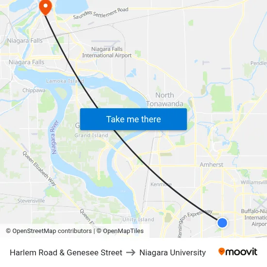 Harlem Road & Genesee Street to Niagara University map