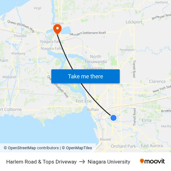 Harlem Road & Tops Driveway to Niagara University map