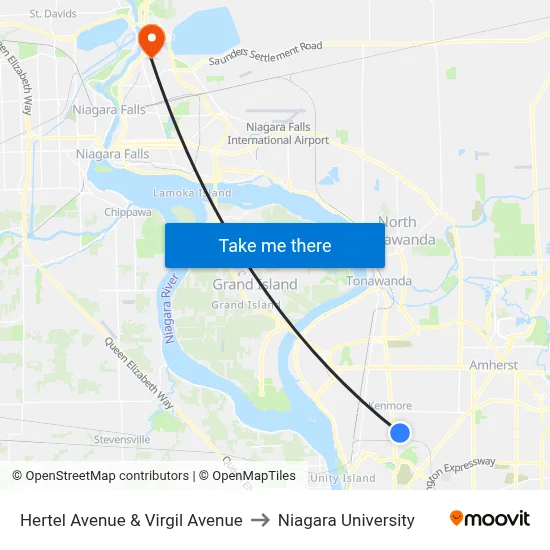 Hertel Avenue & Virgil Avenue to Niagara University map