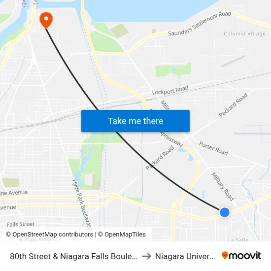 80th Street & Niagara Falls Boulevard to Niagara University map