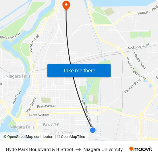 Hyde Park Boulevard & B Street to Niagara University map