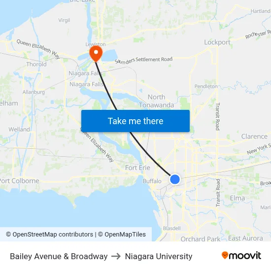 Bailey Avenue & Broadway to Niagara University map