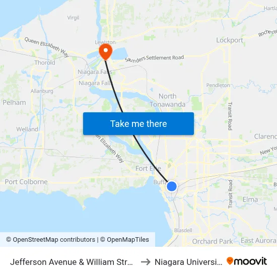 Jefferson Avenue & William Street to Niagara University map