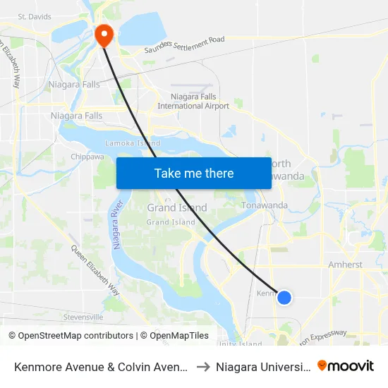 Kenmore Avenue & Colvin Avenue to Niagara University map