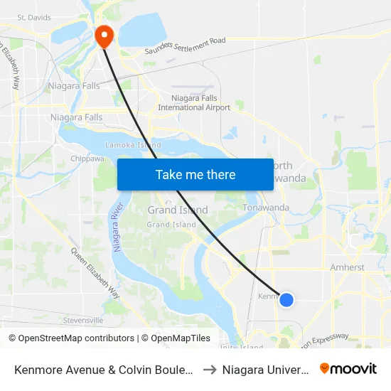 Kenmore Avenue & Colvin Boulevard to Niagara University map