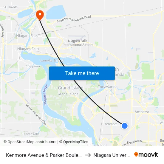 Kenmore Avenue & Parker Boulevard to Niagara University map