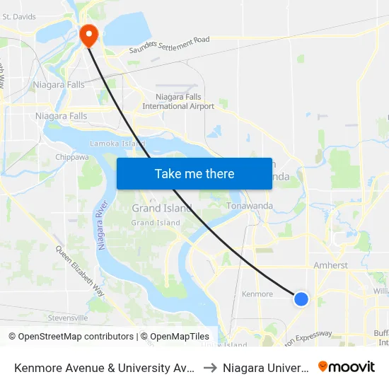 Kenmore Avenue & University Avenue to Niagara University map