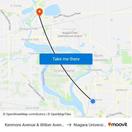 Kenmore Avenue & Wilber Avenue to Niagara University map