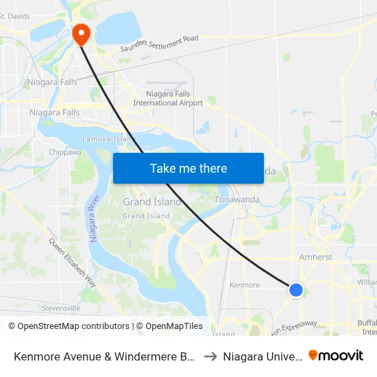 Kenmore Avenue & Windermere Boulevard to Niagara University map