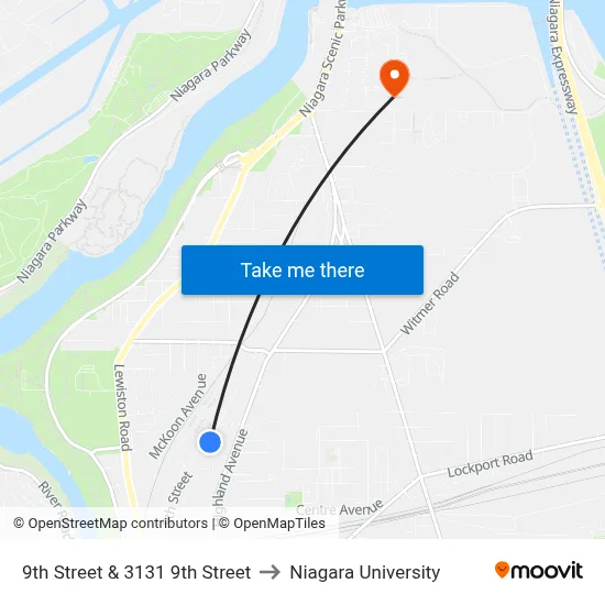 9th Street & 3131 9th Street to Niagara University map