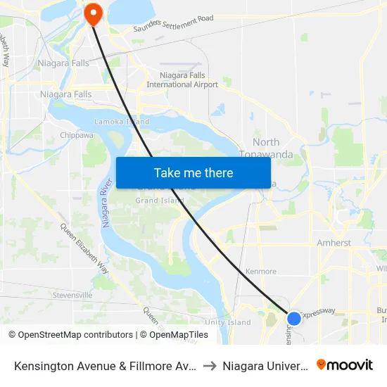 Kensington Avenue & Fillmore Avenue to Niagara University map