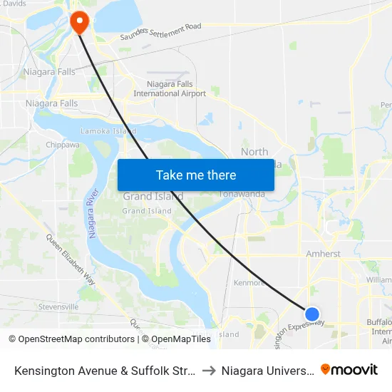 Kensington Avenue & Suffolk Street to Niagara University map