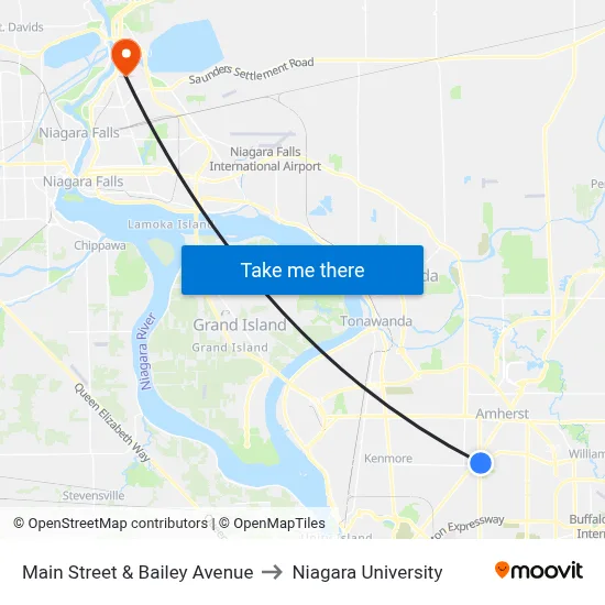 Main Street & Bailey Avenue to Niagara University map