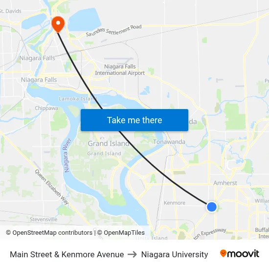 Main Street & Kenmore Avenue to Niagara University map