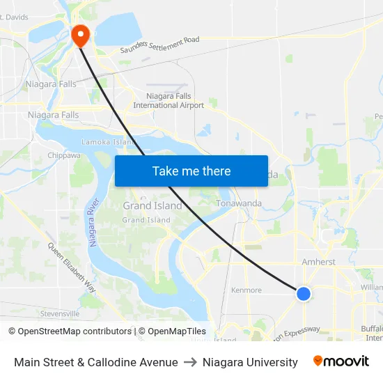 Main Street & Callodine Avenue to Niagara University map