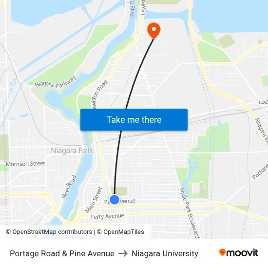 Portage Road & Pine Avenue to Niagara University map