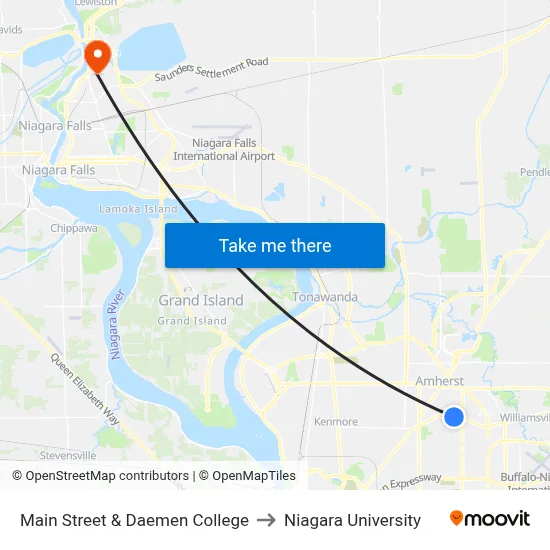 Main Street & Daemen College to Niagara University map