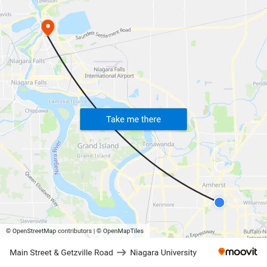 Main Street & Getzville Road to Niagara University map