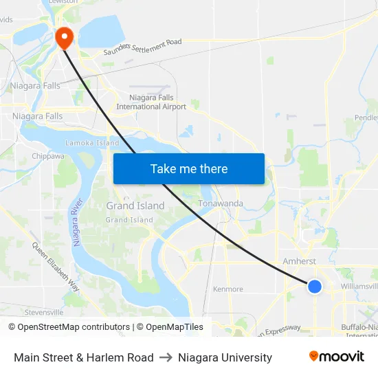 Main Street & Harlem Road to Niagara University map