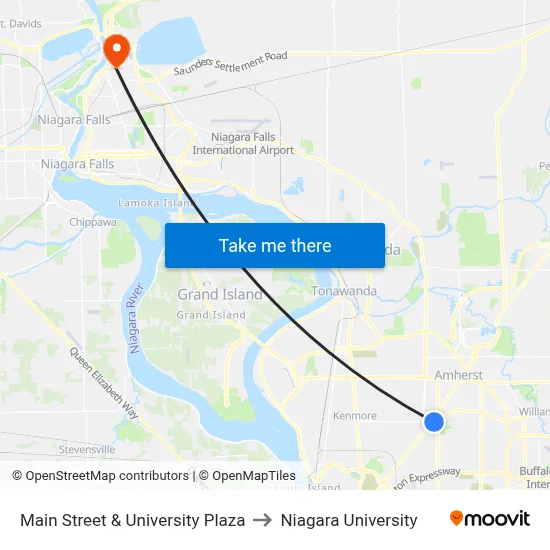 Main Street & University Plaza to Niagara University map