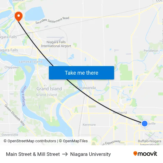 Main Street & Mill Street to Niagara University map